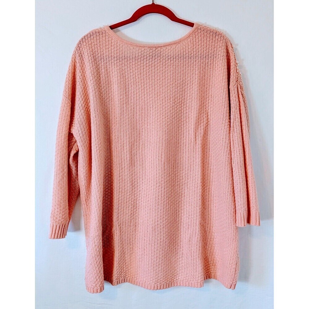 Cato Woman Plus Size 18/20 Peach Pearl Embellished Tunic Sweater High Low Hem - Picture 2 of 9